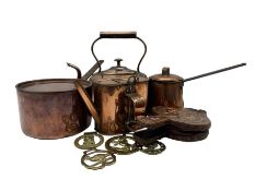 Copper items to include pan with lid stamped with crown mark