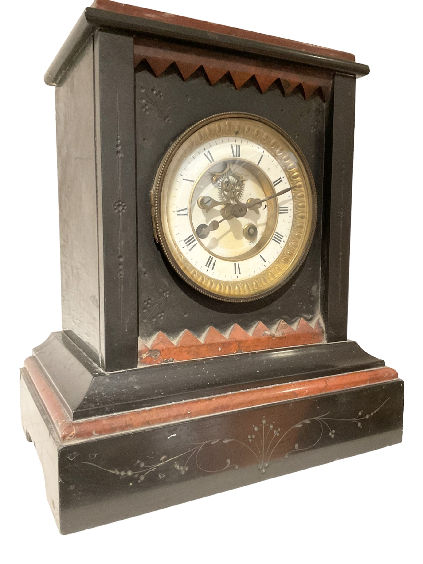 French - 8-day late 19th-century mantle clock in a Belgium slate case - Image 3 of 4