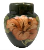 Moorcroft 'Coral Hibiscus' pattern ginger jar and cover