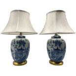 Pair of Chinese blue and white table lamps