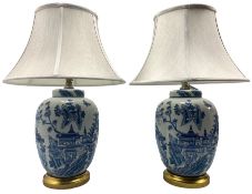 Pair of Chinese blue and white table lamps