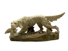 Royal Dux figure of a Setter dog with pheasant