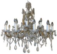 Large eighteen-light glass and gilt metal chandelier