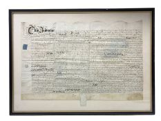 Framed Indenture referring to land in the county of York and dated 1694 47cm x 71cm