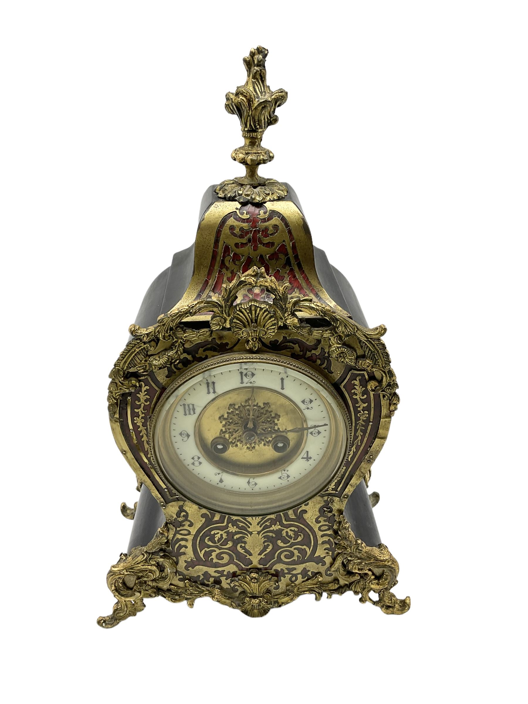 French - late 19th-century 8-day ebony and faux tortoiseshell mantle clock - Image 3 of 5