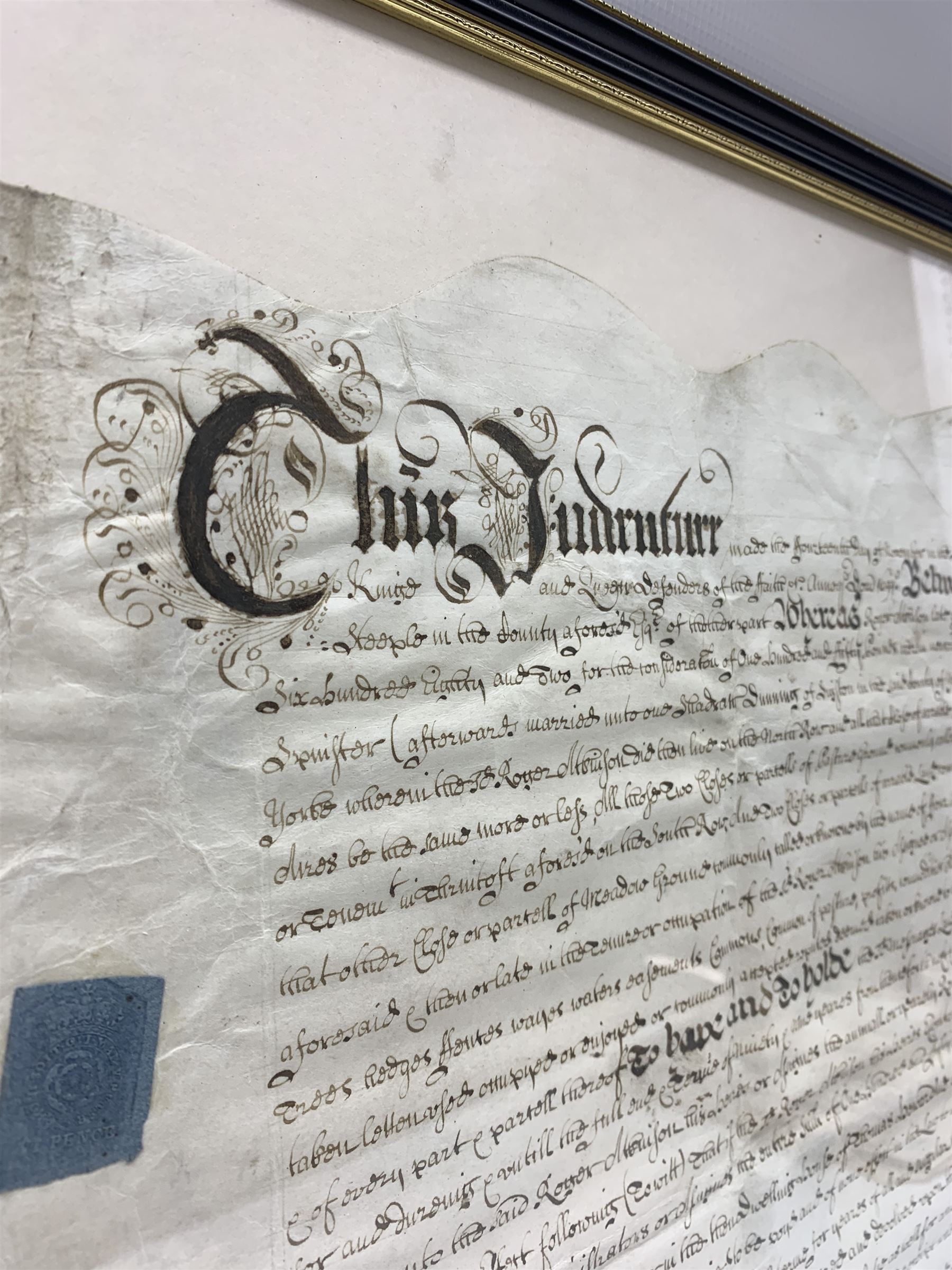 Framed Indenture referring to land in the county of York and dated 1694 47cm x 71cm - Image 2 of 5