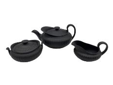 19th century Wedgwood black basalt three-piece tea set