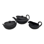 19th century Wedgwood black basalt three-piece tea set