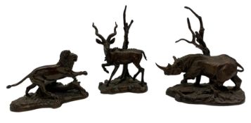 Three Franklin Mint bronze figures modelled as a Kudu