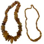 Large natural amber beaded necklace and another