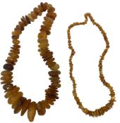 Large natural amber beaded necklace and another