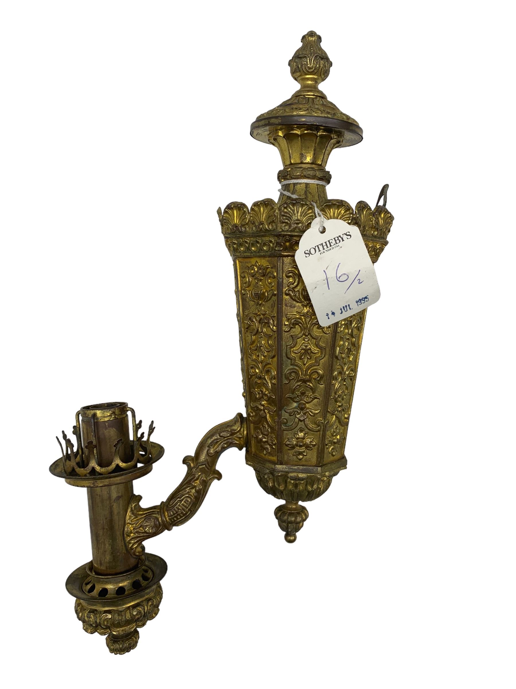 Victorian embossed gilt-brass Colza wall light