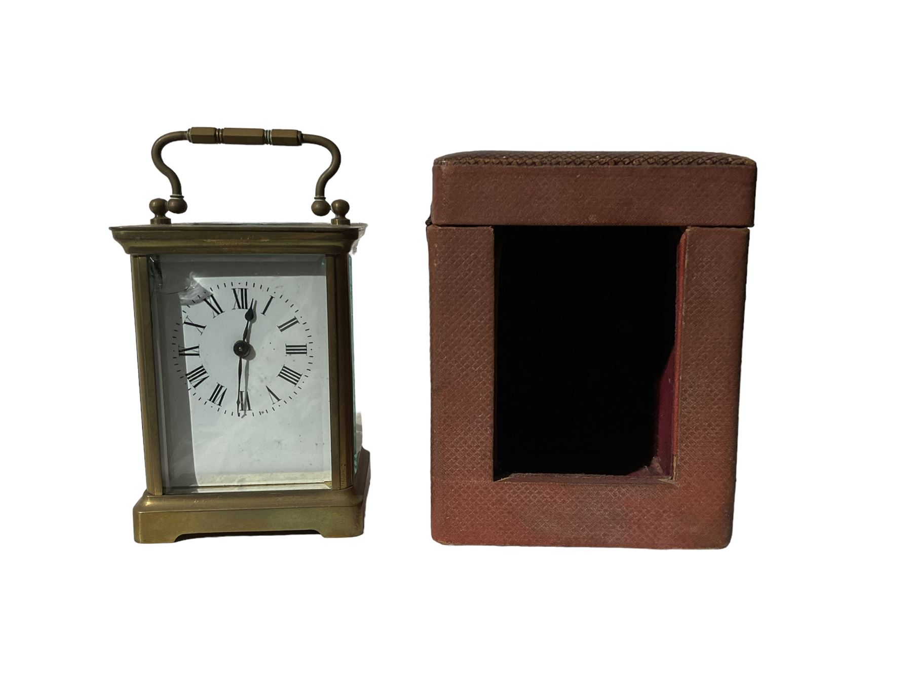 French- early 20th century timepiece carriage clock complete with original velvet lined traveling ca - Image 3 of 5