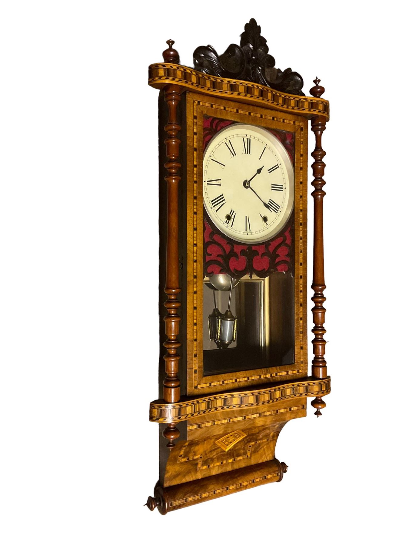 New Haven - American late 19th-century 8-day walnut and parquetry inlaid wall clock - Image 3 of 5