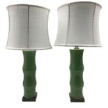 Pair of green ground Bamboo form table lamps