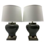 Pair of smokey crackle glazed table lamps
