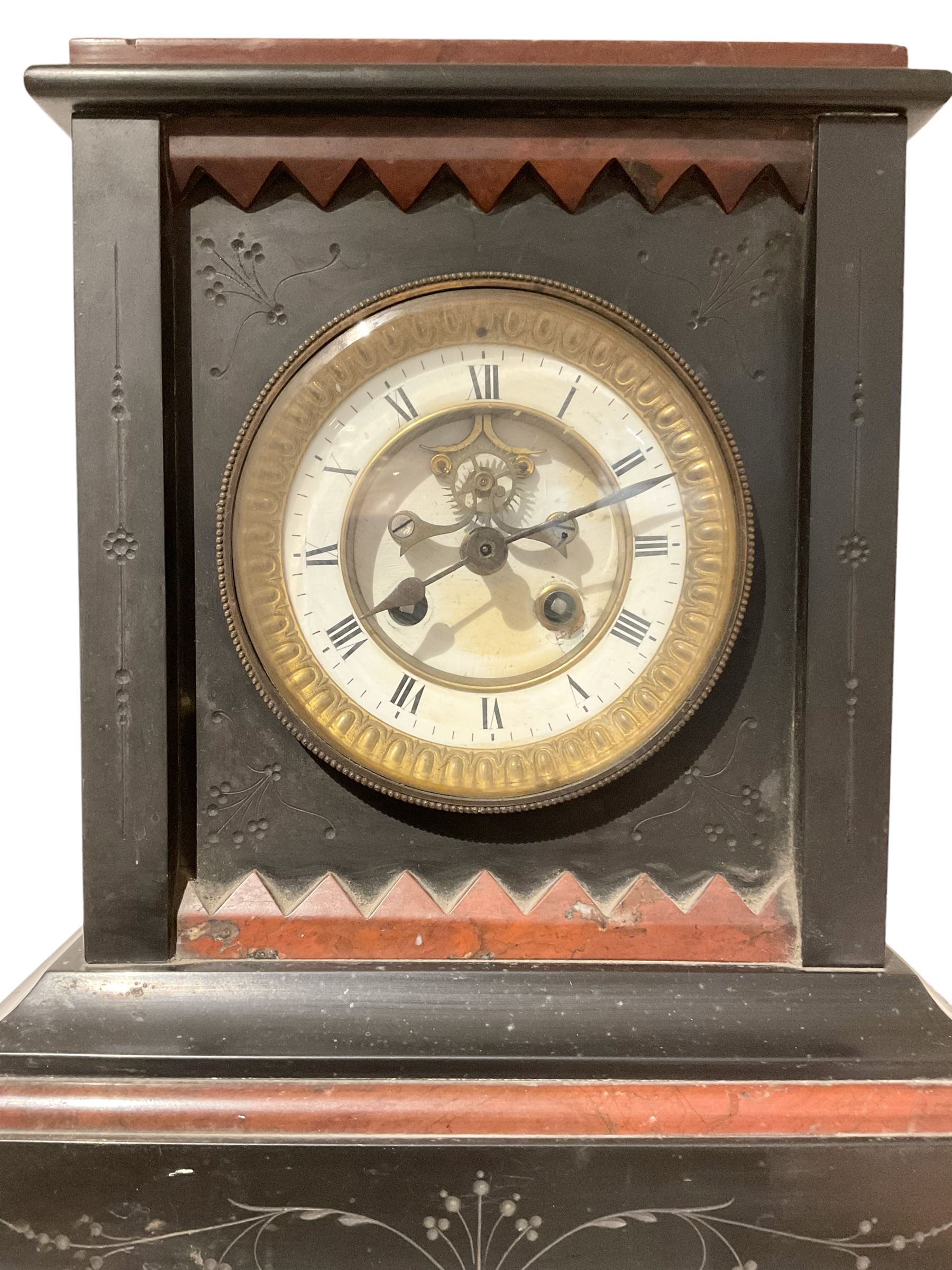 French - 8-day late 19th-century mantle clock in a Belgium slate case - Image 4 of 4