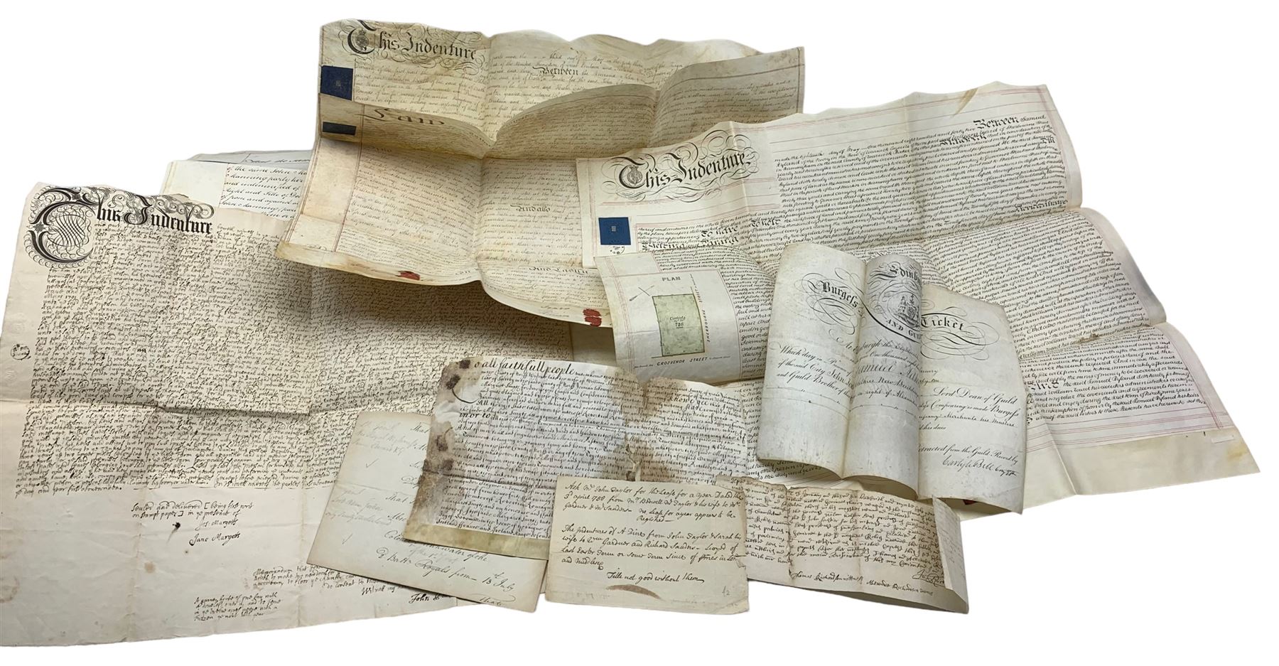 Collection of legal documents including Lease of building land in Islington 1842