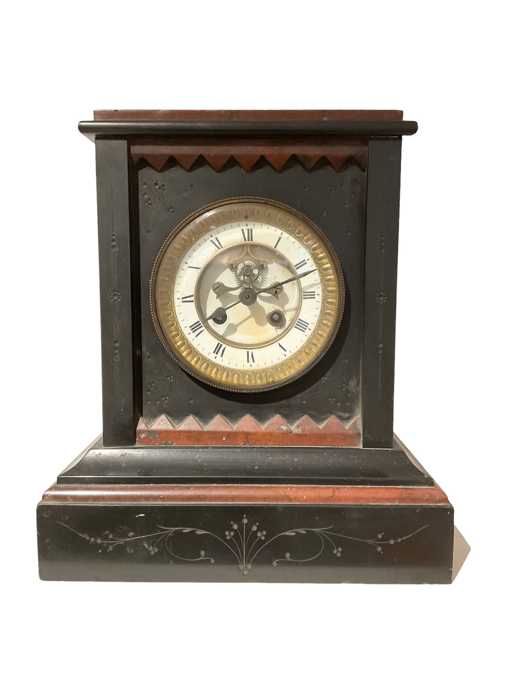 French - 8-day late 19th-century mantle clock in a Belgium slate case