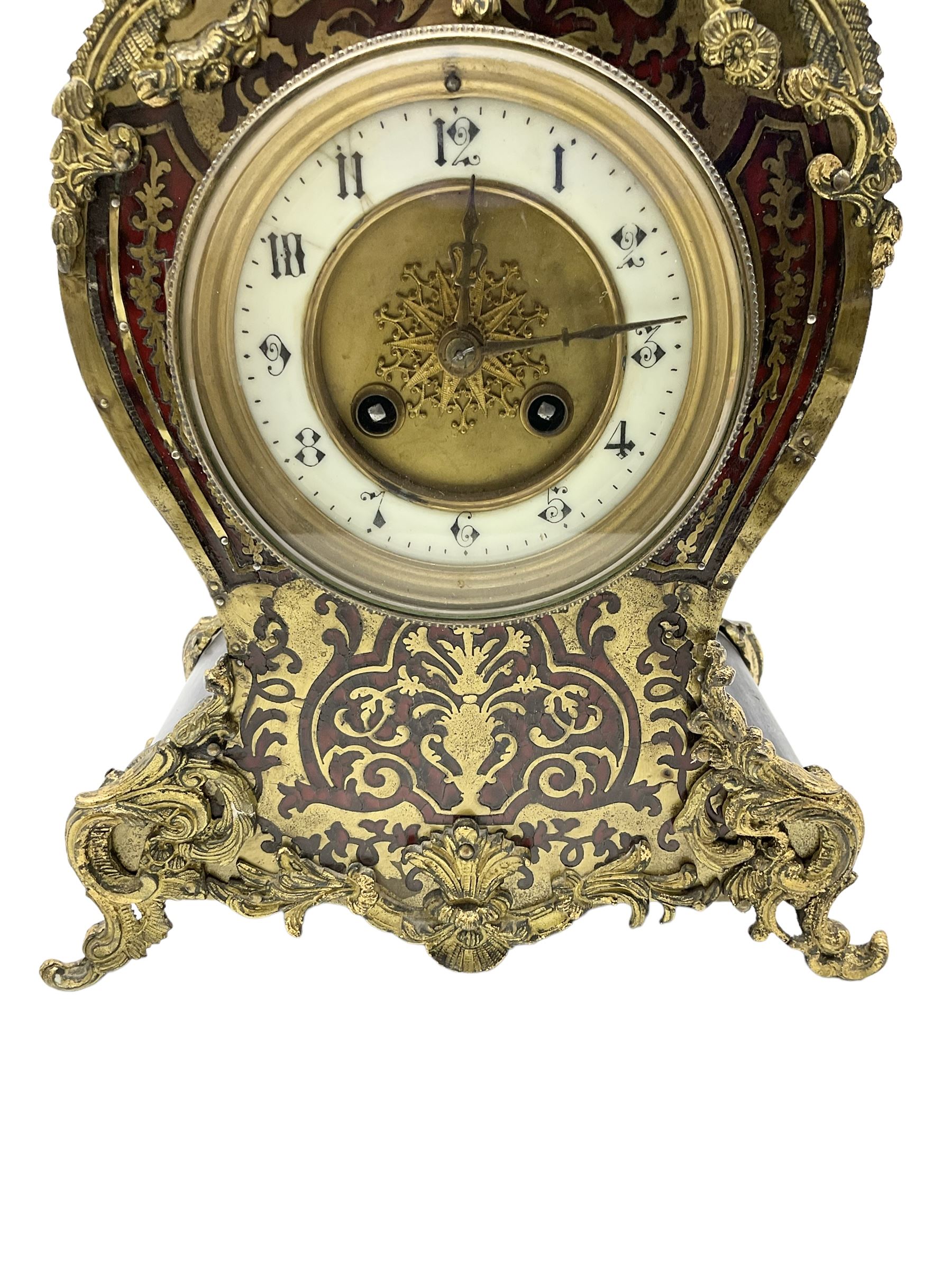 French - late 19th-century 8-day ebony and faux tortoiseshell mantle clock - Image 4 of 5