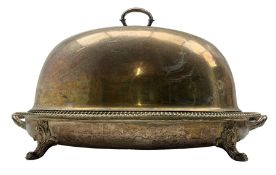 Late Victorian large plated oval heated meat tray with gadrooned edge