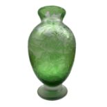Large modern Cameo style green glass vase