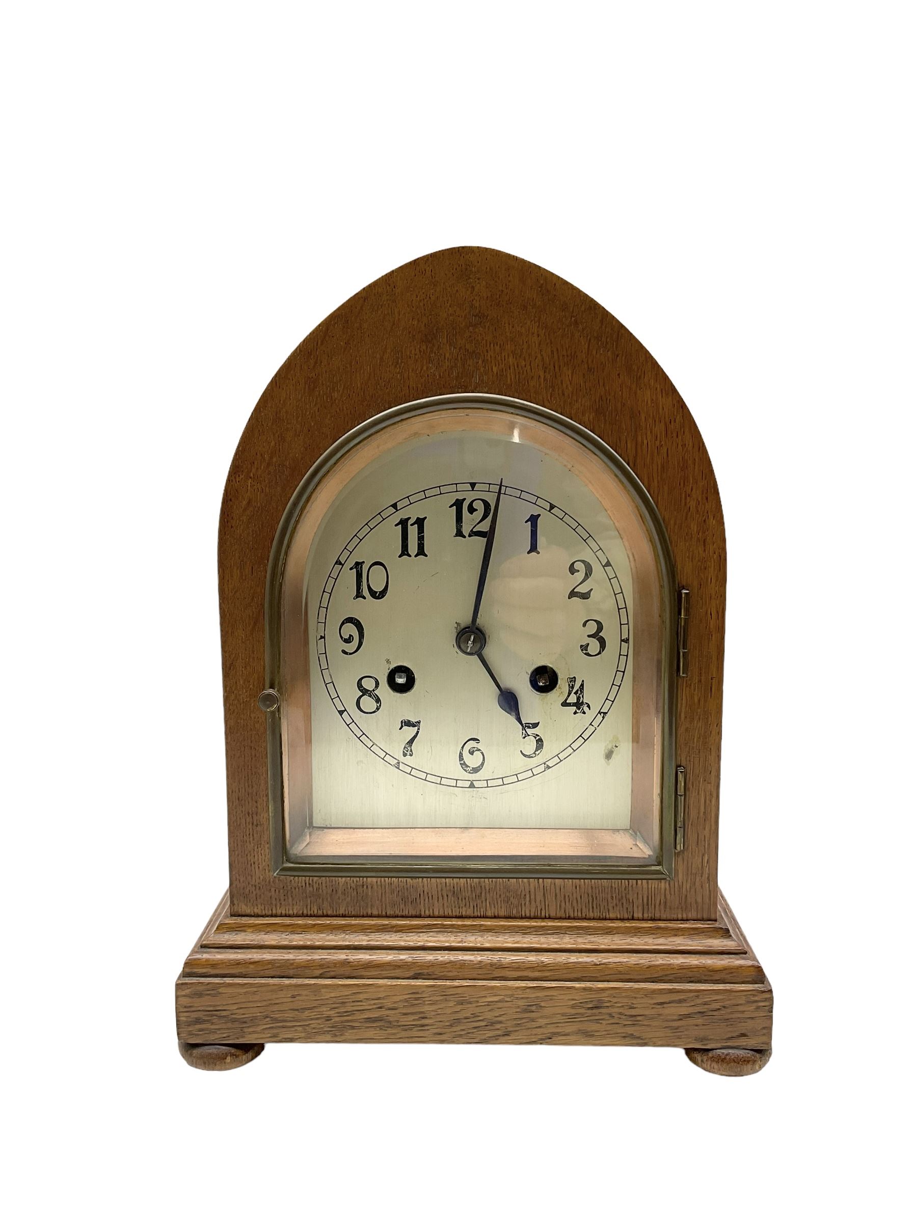 German - early 20th century 8-day oak cased striking mantle clock