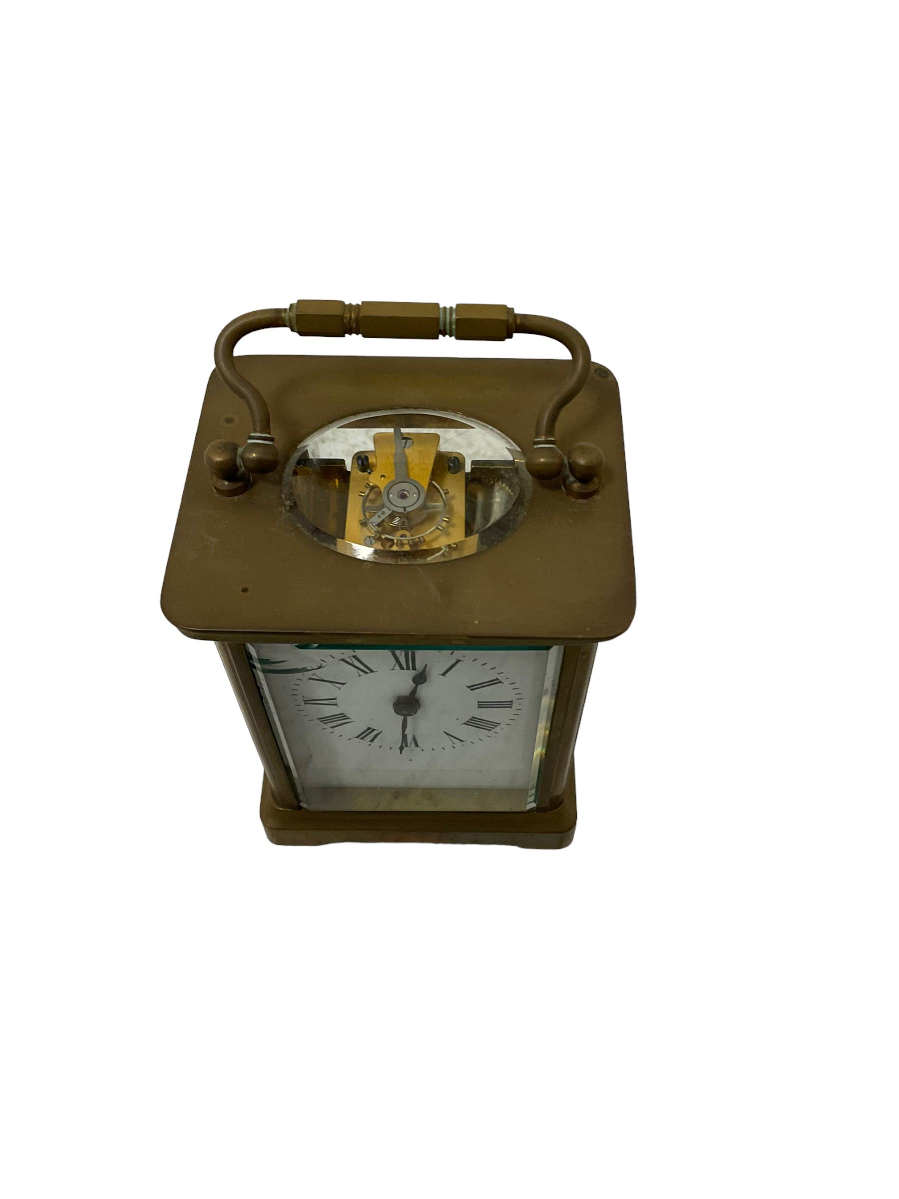 French- early 20th century timepiece carriage clock complete with original velvet lined traveling ca - Image 4 of 5