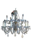 Glass and gilt metal eighteen light chandelier