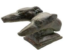 Cast composition stone study of two Greyhound heads after M. Bertin 'At the finishing Line'