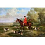 After Benjamin Lander (American 1842-1915): Fox Hunting Scene with Bay Thoroughbred and Hounds