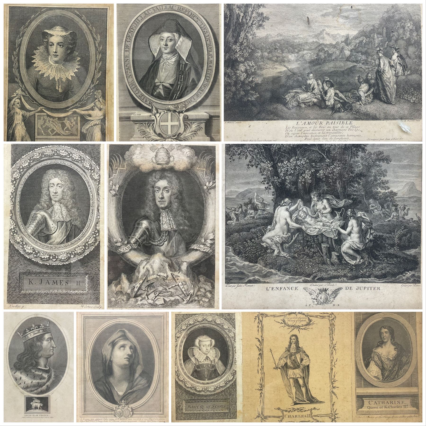 Large collection 17th & 18th century engravings of portraits of English Kings & Queens and other not - Image 4 of 4