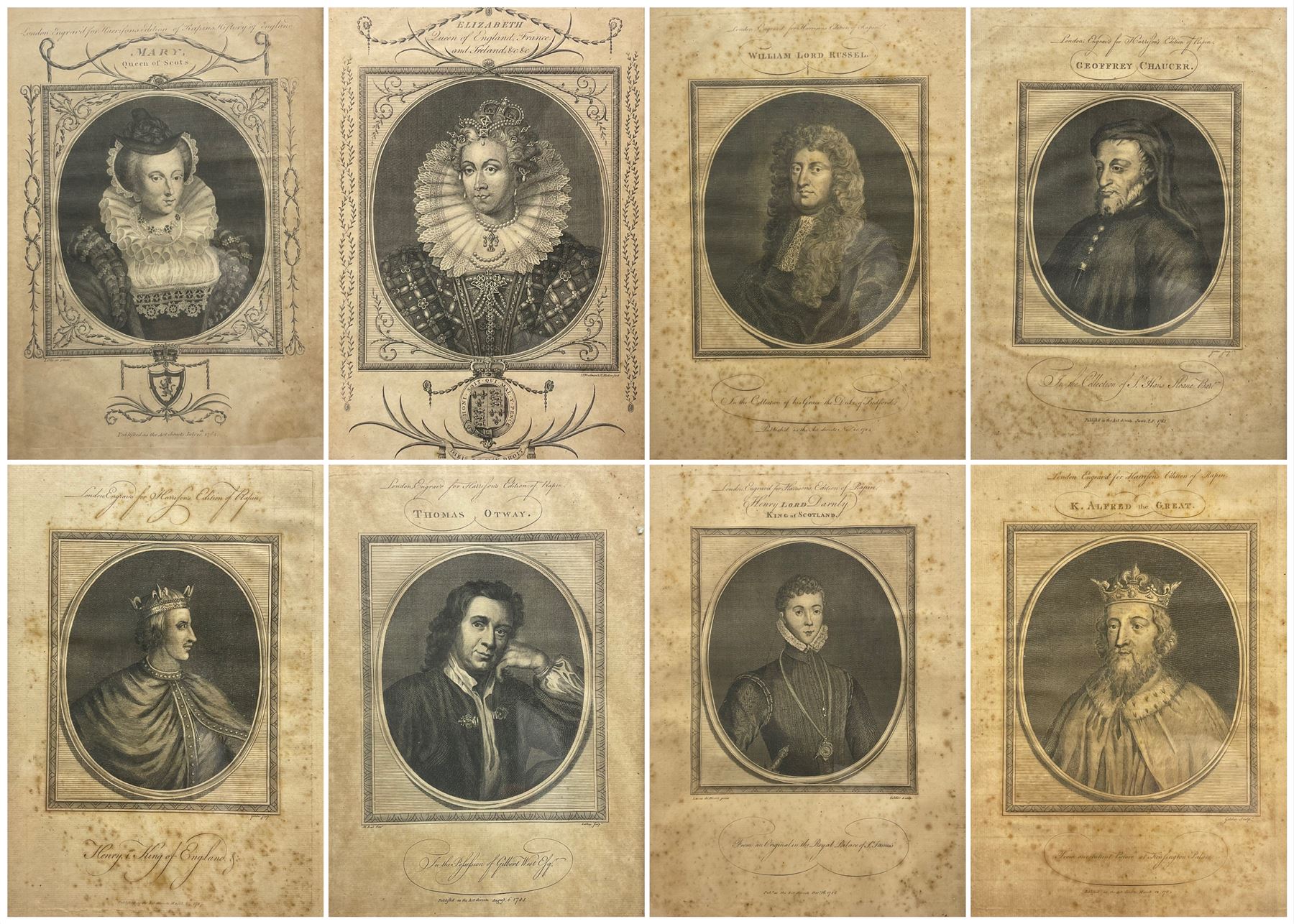 Large collection 17th & 18th century engravings of portraits of English Kings & Queens and other not