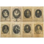Large collection 17th & 18th century engravings of portraits of English Kings & Queens and other not