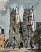 Edward Wesson (British 1910-1983): 'York Minster Under Repair - 1971'