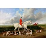 After Benjamin Lander (American 1842-1915): Fox Hunting Scene with Grey Hunter Horse and Hounds