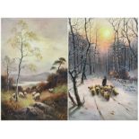 R Smith (British Late 19th century) after Joseph Farquharson (Scottish 1846-1935): Sheep Herding at