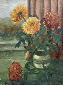 English School (Mid-20th century): Still Life of Chrysanthemums in the Garden