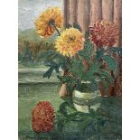 English School (Mid-20th century): Still Life of Chrysanthemums in the Garden