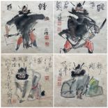 Japanese School (Early 20th century) Set of four narrative scenes depicting Japanese Warriors