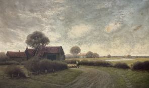 A Midgley (British 19th/20th century): Figures on a Country Lane with winding River