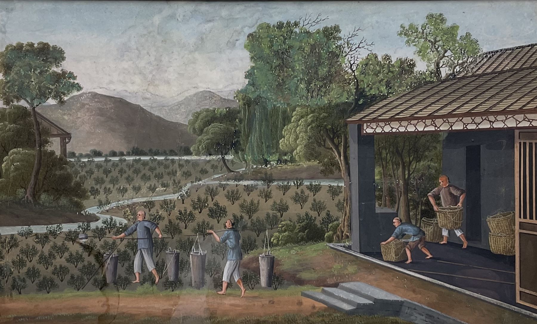 Chinese School (Late 19th century): Farmers Watering and PIcking Tea