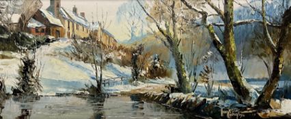 Harley Crossley (British 1936-2013): 'Tarr Steps' Winter River Landscape