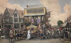 English School (19th century): 17th Century Scene Depicting Roundheads Escorting Coach past White Ha