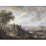 Continental School (Mid-20th century): German Landscape with Castle and Figures