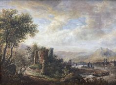 Continental School (Mid-20th century): German Landscape with Castle and Figures
