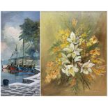 EN Battie (British 20th century): Still Life of Daffodils and Bouquet