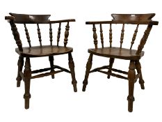 Pair 19th century elm and beech Captains smokers bow chairs