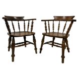 Pair 19th century elm and beech Captains smokers bow chairs