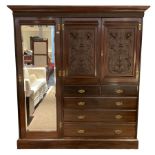 Edwardian walnut triple combination wardrobe